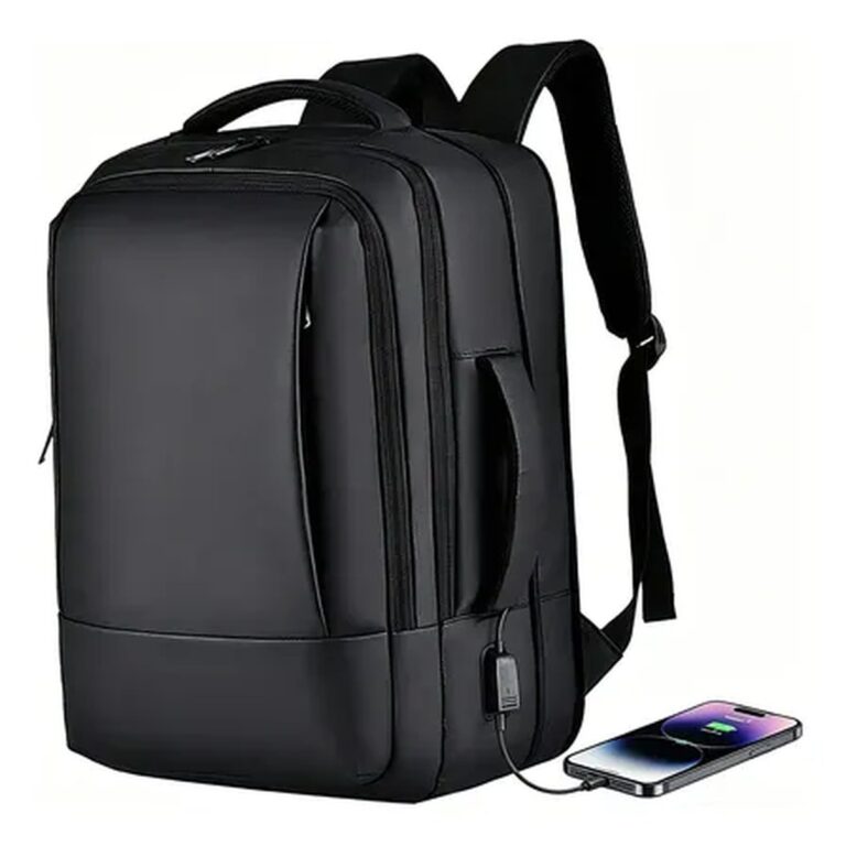 Mochila Dos Homens Com Faixa Impermeável Para Expansão Preto Liso