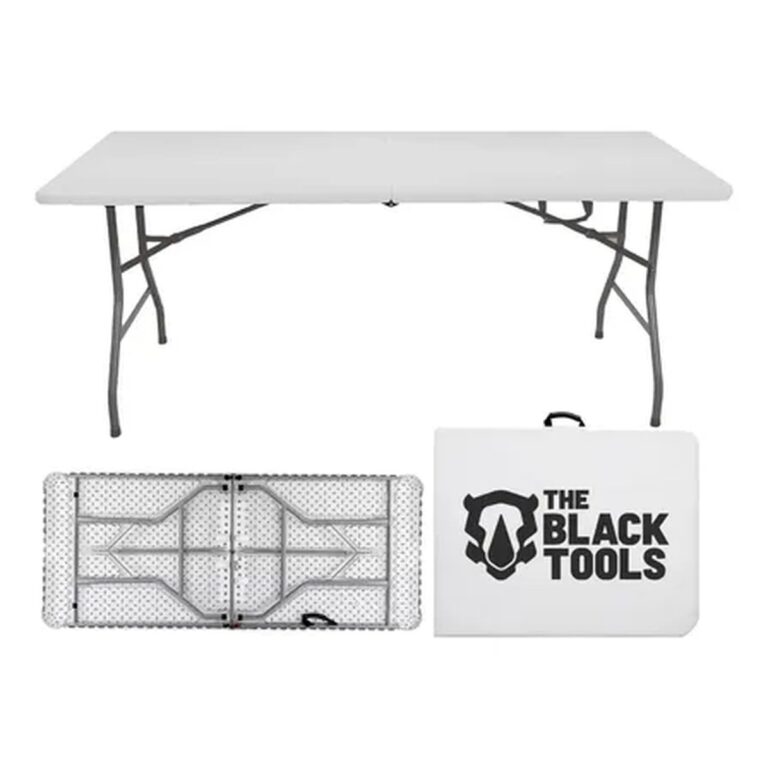 Mesa Dobrável Vira Maleta Com Alça Portátil 1.80m Para Camping Pesca Jardim Área Externa Tft1800 The Black Tools Branco