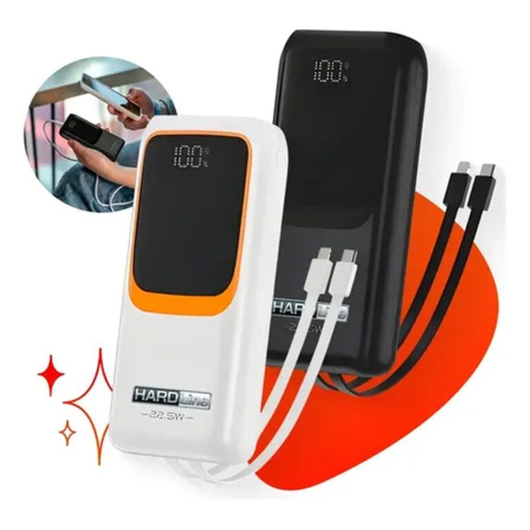 Carregador Portátil Power Bank Turbo 20000mah 22.5w Universal Para iPhone Samsung Motorlola Xiaomi Com Display Digital – Marca Hardline Preto Ou Branco Preto/branco