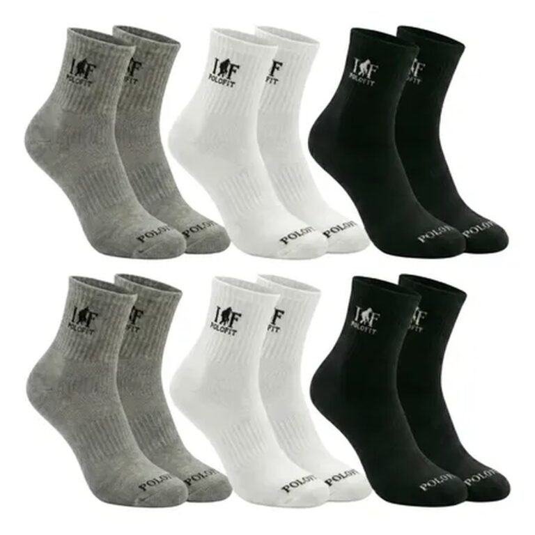 Kit 6 Pares Meia Cano Médio Alto Unissex Algodão Polo Fit