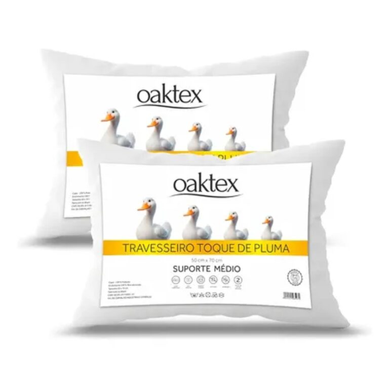Kit 2 Travesseiros 70×50 Antialérgico Lavável Fibra Siliconada Toque De Pluma De Ganso Oaktex Cor Branco
