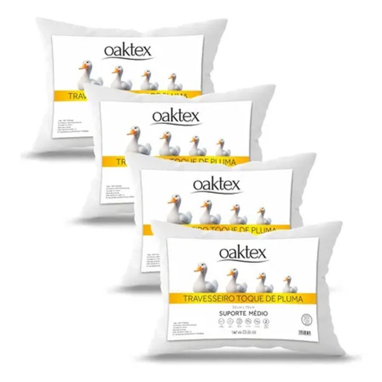 Kit 4 Travesseiros Oaktex 50×70 Antialérgico Fibra Siliconada Branco