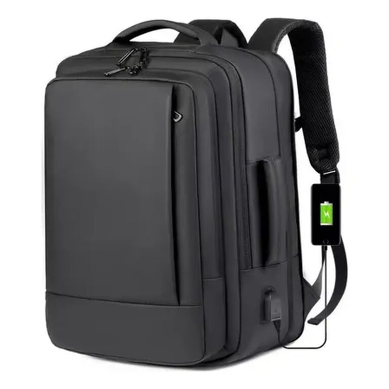 Mochila Dos Homens Com Faixa Impermeável Para Expansão Preto Liso