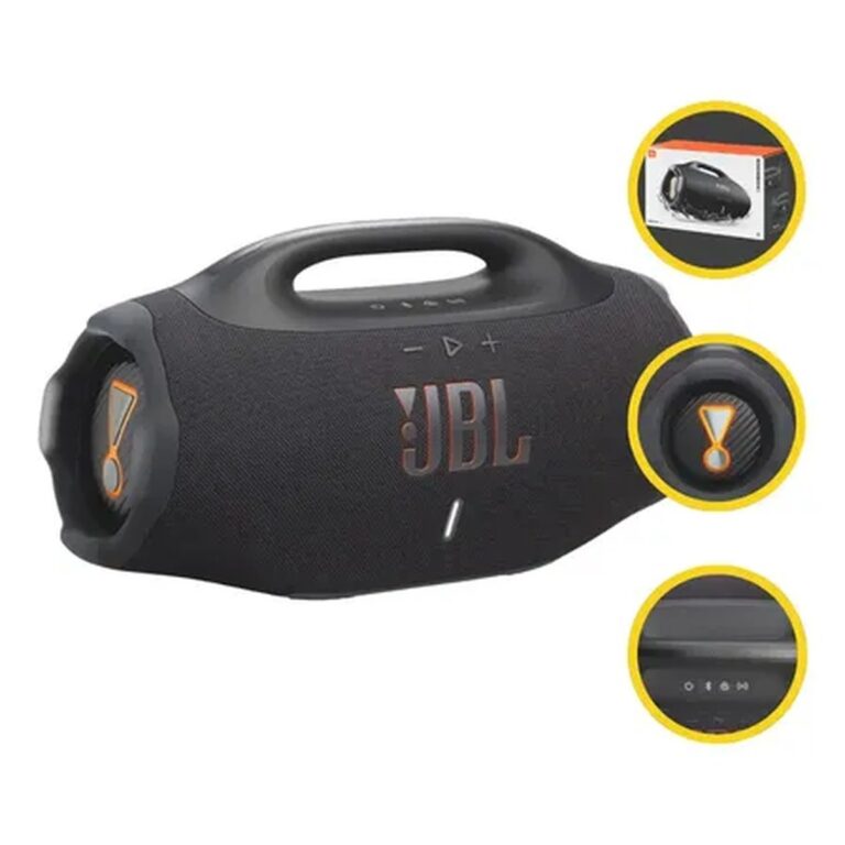 Caixa de Som Bluetooth Boombox 4 JBL, com AI Sound Boost, até 34h de bateria, IP68 e Áudio Lossless – Preta