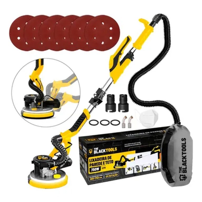Lixadeira Teto E Parede Telescópica Profissional Com Led E Saco Coletor The Black Tools Btl750 750w