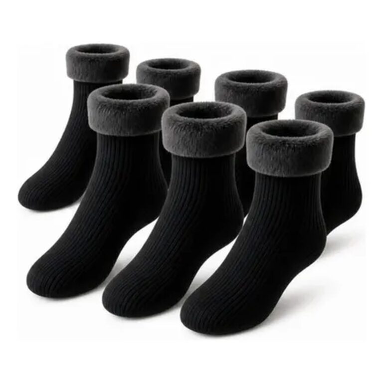Kit 6 Meias Térmica Grossa Quente Inverno Frio Forrada Pelo Preto Kit 6 Meia 34-44
