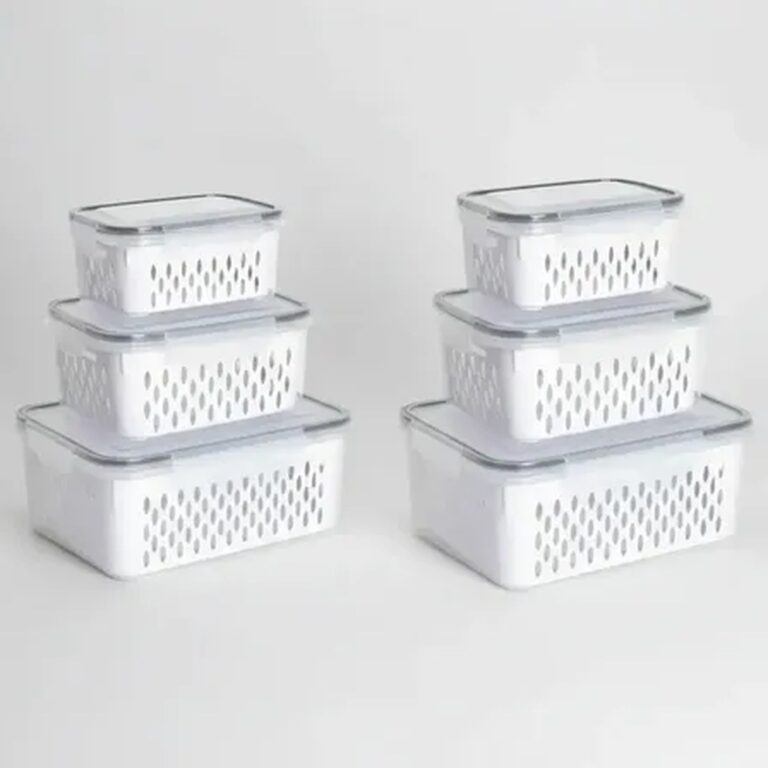 Kit 6 Organizadores Geladeira Alimentos Vegetais Com Tampas Branco-6pcs